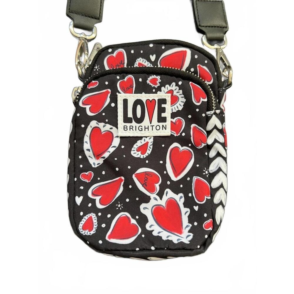 Brighton Crossbody Bag Black Red Heart Print Love Brighton Patch Small OS